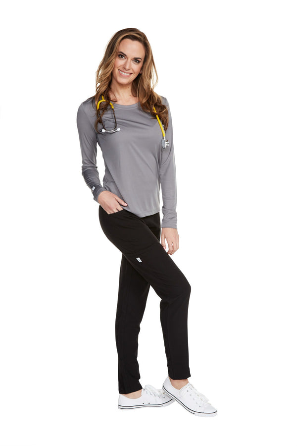 Women's Long Sleeve Antimicrobial Under Scrub Top - Charcoal Grey