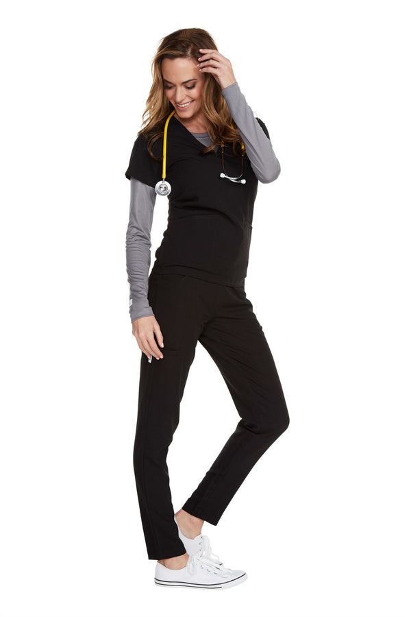 Women's Long Sleeve Antimicrobial Under Scrub Top - Charcoal Grey