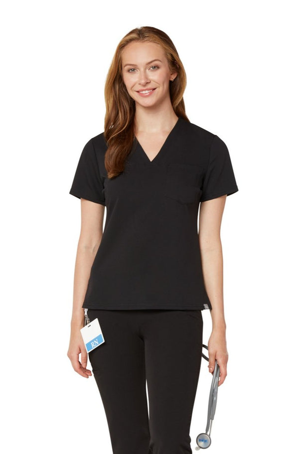 Women's One-Pocket Scrub Top - Black
