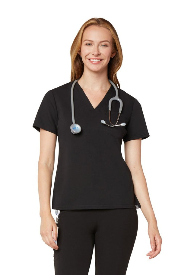 Women's One-Pocket Scrub Top - Black