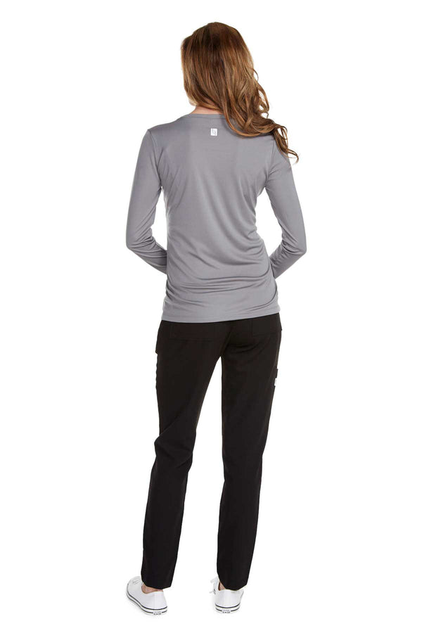 Women's Long Sleeve Antimicrobial Under Scrub Top - Charcoal Grey